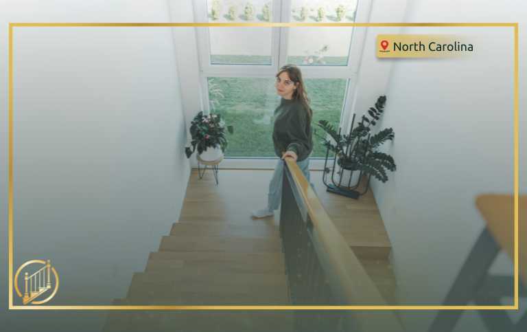 Stair handrail height measurement on a residential staircase