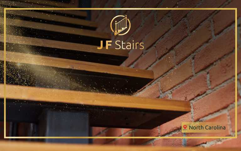 wooden stair treads installed in a modern staircase in North Carolina home