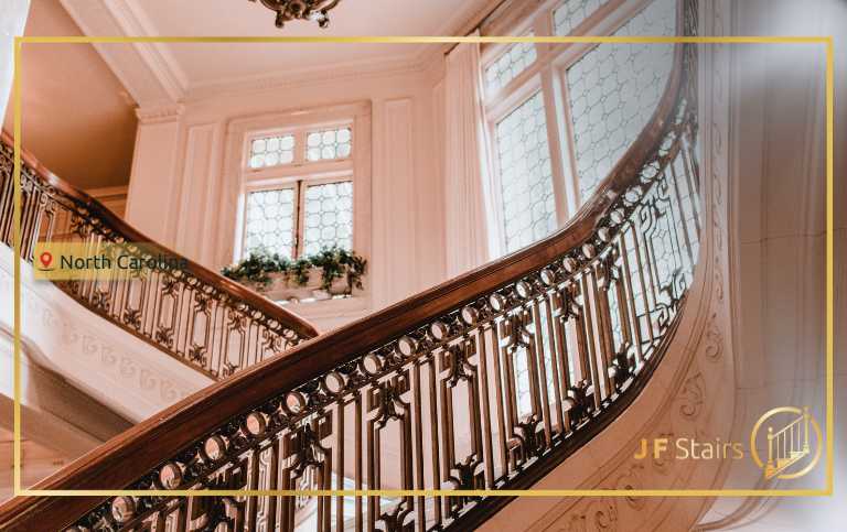 stair trim detail on a modern staircase in a North Carolina home