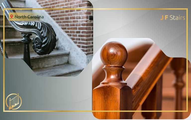 wood vs metal stair railing cost comparison in North Carolina home