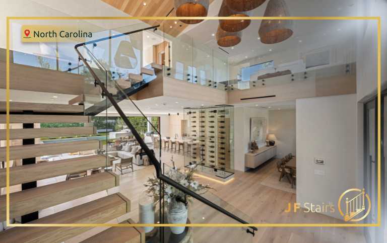 floating staircase design in North Carolina home