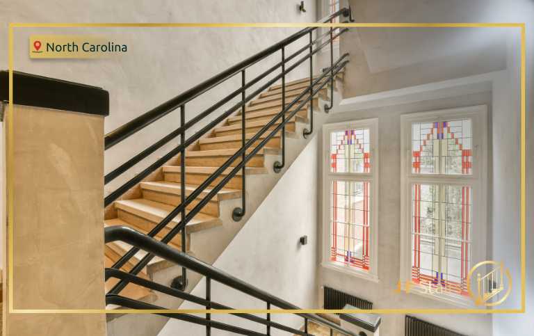 indoor stair railings in a North Carolina home