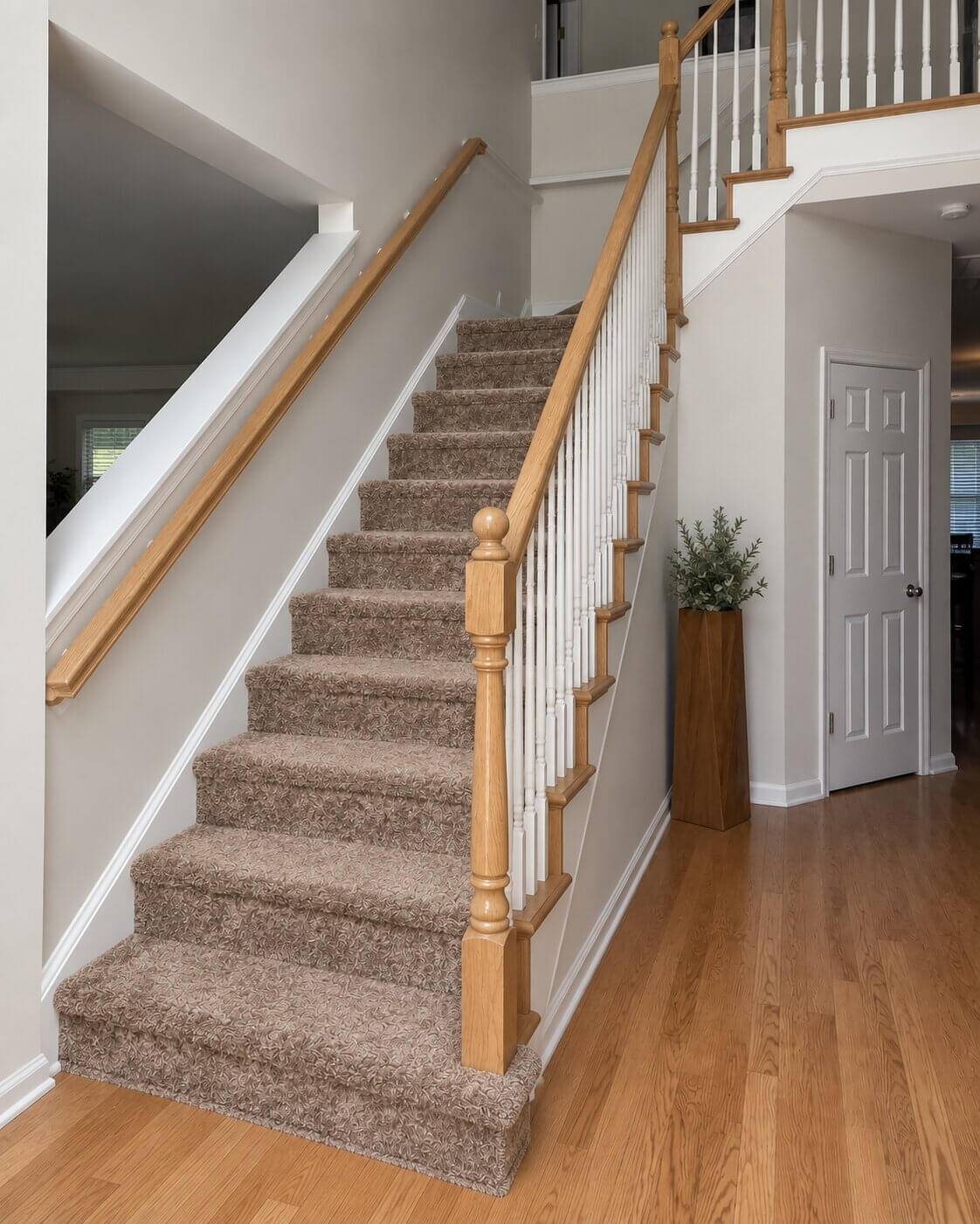Before — carpeted stairs