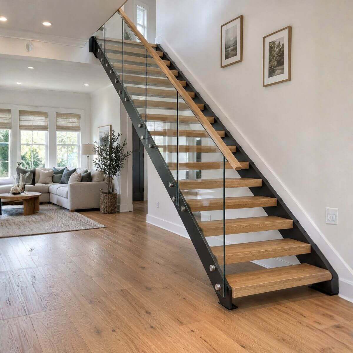 Floating stairs with glass railing in Greensboro, NC